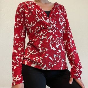 Charter Club Woman’s Long Sleeve Red Floral V Neck Blouse